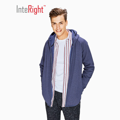 

INTERIGHT Sweater Mens Fall Winter Hooded Sports Brushed Composite Fleece Cardigan Dark Blue XL