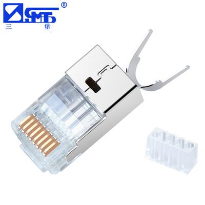 

Sanbao SJW-730 Seven types of 10G shield two-piece crystal head pure copper gold-plated 50U with dovetail clip CAT7 network cable head transparent white 30
