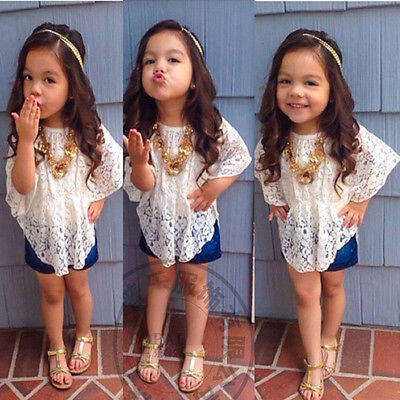 

Baby Girls New Floral Bat Sleeve T-shirt Kid Hollow Out Shirt Clothes Tops