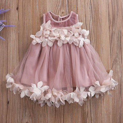 

Princess Kids Baby Girls Bridesmaid Party Petal Tulle Formal Dress Dresses 1-7Y