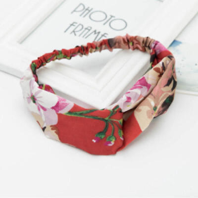 

US Woman Bohemian Print Headband Retro Cross Hair Band Headwrap Multicolor