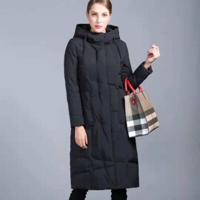 

Luxury high-end extended knee down jacket female winter hooded silhouette jacket