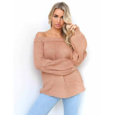 

Women Long Sleeve Knitted Sweater Off-shoulder Cardigan Outwear Coat Oversized