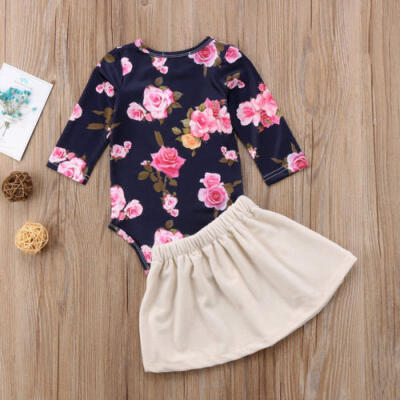 

Girls Flower Romper Jumpsuit TopVelvet Dress Skirts Infant Outfits Costume