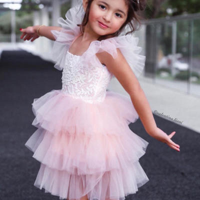 

Baby Kids Girl Flower Princess Lace Bridesmaid Wedding Dress Gown Tulle Tutu US