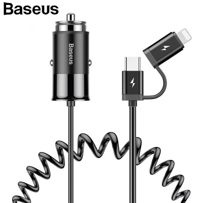 

Baseus USB Car Charger For iPhone Samsung Mobile Phone Charger with 2 in 1 Dual USB Ports Phone Car Charger