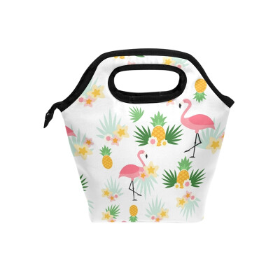 

Lunch Bag Pineapple Flamingos Tote Travel Picnic Insulated Handbags Portable Zipper Lunch Bag Box