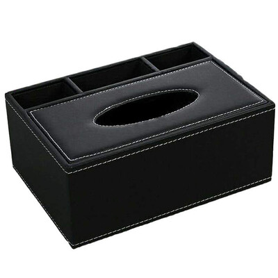 

UpperX Leather Tissue Box Remote Control Holder Multifunctional Desktop Organizer Pencil Scissor Container Black