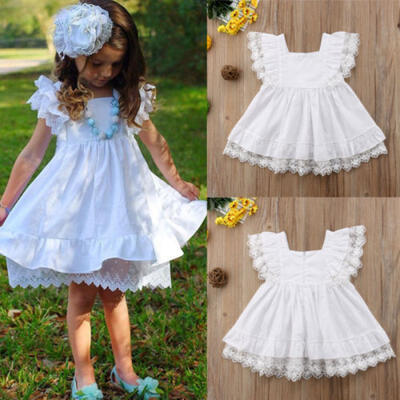 

Summer Cute Kids Toddler Baby Girl Clothes White Lace Dress Party Dress