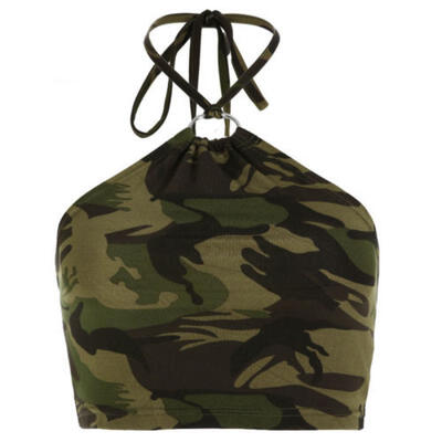 

Women Crop Tank Top Strap Backless Party Club Camo Vest Top Blouse Shirt Summer
