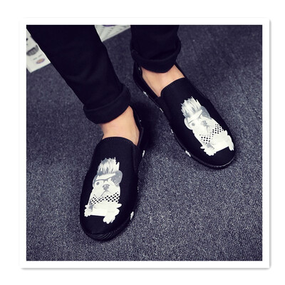 

2018 mens lazy canvas social summer guy shoes England casual mens shoes mens letter shoes