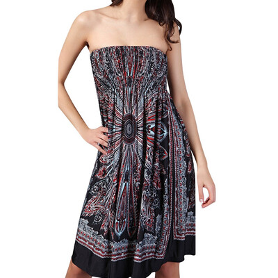 

Women Summer Sleeveless Strapless Beach Sundress Casual Mini Cover up Dress