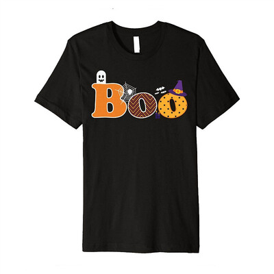 

Boo Halloween T-Shirt With Ghost Spider Bat&Witch Hat