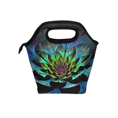 

Lunch Tote Bag Lighting Flower Travel Picnic Insulated Lunch Handbags Portable Zipper Lunch Bag Box