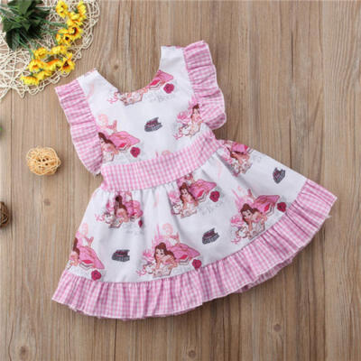 

18M-5T Toddler Kids Baby Girls Cartoon Plaid Sleeveless Princess Dress Sundress