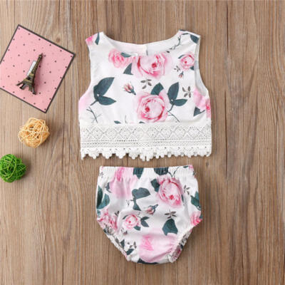 

Cotton Toddler Baby Kids Girls Lovely Floral Printed Clothes Outfits Rose 2pcs