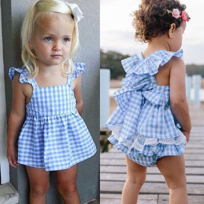 

Kids Baby Girls Plaids Tops T shirt Briefs Shorts 2pcs Outfits Set Sunsuit UK
