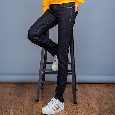 

Intercrew jeans female 2018 winter new Korean version of the lining velvet fashion Slim wild feet pants washed&velvet jeans female ICR4EL51A black XL