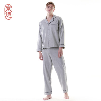 

JZAO mens Ou Weier elastic small terry home clothes pajamas set gray M 17088A