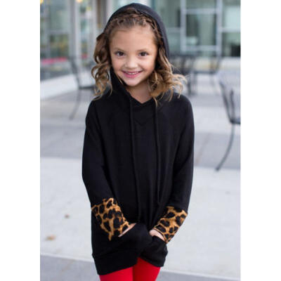 

Womens Leopard Print Sleeve Girl Hoodie Sweatshirt Hooded Coat Pullover Tops Hot