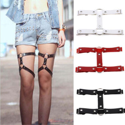 

Womens Faux Leather Garter Belt Elastic Gothic Leg Harness Thigh Ring Striking