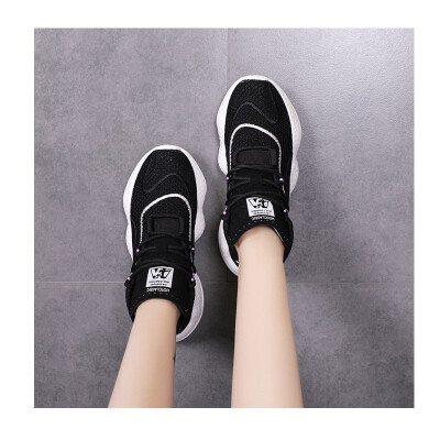 

2018 new fashion sports shoes womens thick-soled Korean shoes high to help breathe flying weaving old shoes students