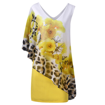 

V Neck Floral&Cheetah Print Capelet Party Dress