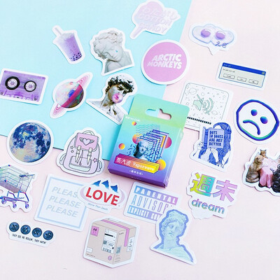 

46 Pcsbox Cute Vaporwave Label Kawaii Diary Handmade Adhesive Paper Flake Japan Sticker Scrapbooking Stationery Stationery