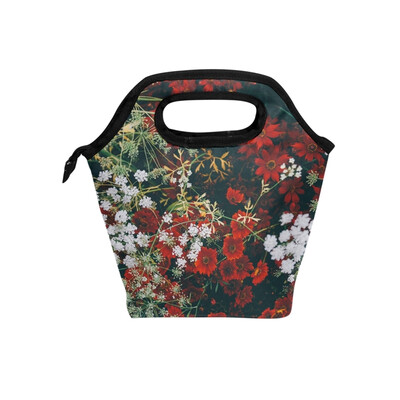 

Insulated Lunch Tote Bag Flowers Travel Picnic Lunch Handbags Portable Zipper Lunch Bag Box