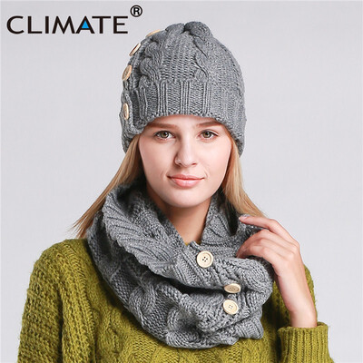 

CLIMATE Women Fashion Warm Set Collar Hat Sets Winter Female Women Lady Beanie Thick Bonnet Collar Set Women Comfortable Collar