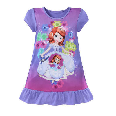 

Lovely Kids Girls Children Cartoon Mermaid Short Sleeve Princess Casual Dress T