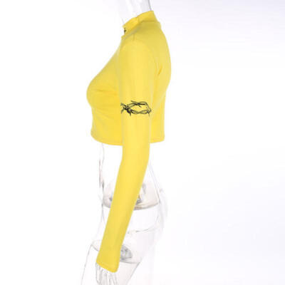 

US STOCK Women Long Sleeve Crop Top Crew Neck tights Short T Shirt Blouse Tops