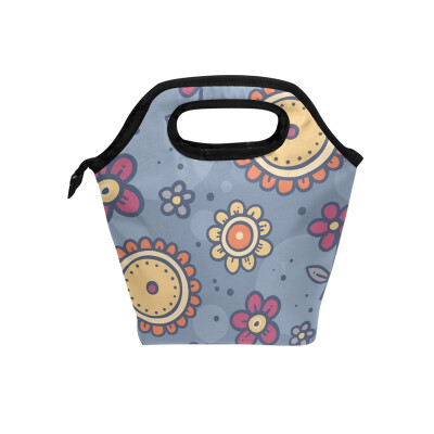 

Lunch Tote Bag Cute Flower Travel Picnic Insulated Lunch Handbags Portable Zipper Lunch Bag Box