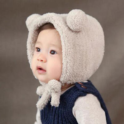 

Baby Toddler Girls Boys Warm Hat Winter Beanie Hat Cute Bear Ear Plush Cap yi