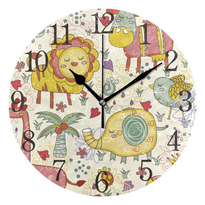 

Wall Clock Elephant Lion Tortoise Bird Pattern Round Wall Clock Arabic Numerals Design