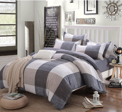 

Cotton Striped Lattice Bedding Set Full Queen Super King Size Duvet Cover Bed Sheet Pillowcase Soft Kids 4pc Bedclothes