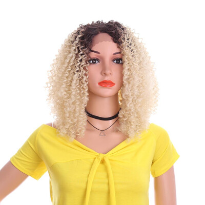 

YYONG Synthetic Lace Front Wig For Women Blonde Lace Front Wig Ombre Long Kinky Curly Wig Average Cap T4613 16"