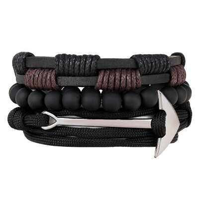 

New Fashion Bead Leather Bracelets & bangles for Woven 34 pcs 1 Set Multilayer Wristband Vintage Handmade Bracelet Men Pulseira