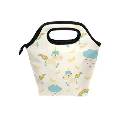 

Lunch Tote Bag Running Unicorn Travel Picnic Insulated Lunch Handbags Portable Zipper Lunch Bag Box