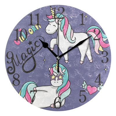 

Wall Clock Arabic Numerals Design Magic Unicorns Round