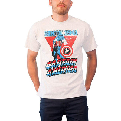 

Captain America T Shirt Since 1941 Official Marvel Comics Mens White
