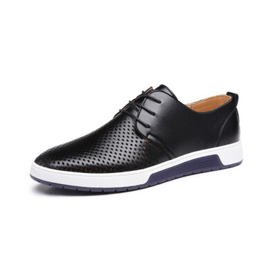 

New 2018 Men Casual Shoes Leather Summer Breathable Holes Luxury Brand Flat Shoes for Men Drop Shipping