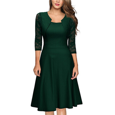 

Summer Dress Women Short Sleeveless Long Beach Dress Casual Retro Wear To Work High Quality Lace Solid Color Ladies Dresses