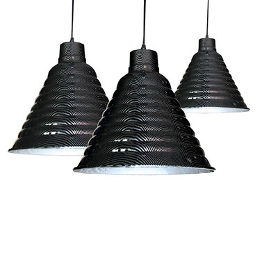 

Baycheer HL478964 Polished Black Finish Hanging Light with Ribbed Metal Shade