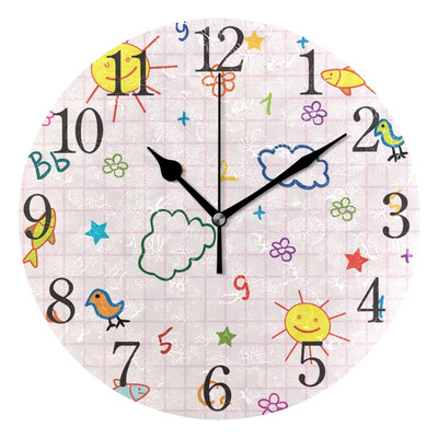 

Wall Clock Arabic Numerals Design School Hand Draw Pattern Round