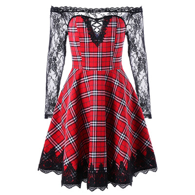 

Sheer Plaid Fit&Flare Dress