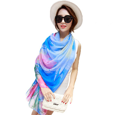 

Jingdong Supermarket Meng Si Ke MSEK WSJ161681 Ms scarf Korean version of the wild fashion temperament comfortable texture printing silk shawl female blue