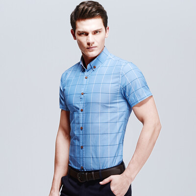 

New Arrival Men Plaid Shirts 2016 Fashion Men Summer Shirts Short Sleeves Slim Fits Casual Plaid Shirts 4 Colors Plus Size 5XL