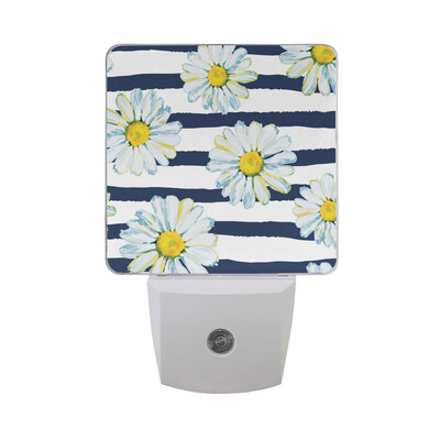 

ALAZA LED Night Light With Smart Dusk To Dawn SensorDaisy White Black Background Flowers Plug In Night Light