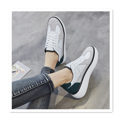 

2018 new leather white red green color matching heightening womens shoes small white shoes contrast color casual shoes wild Haraj